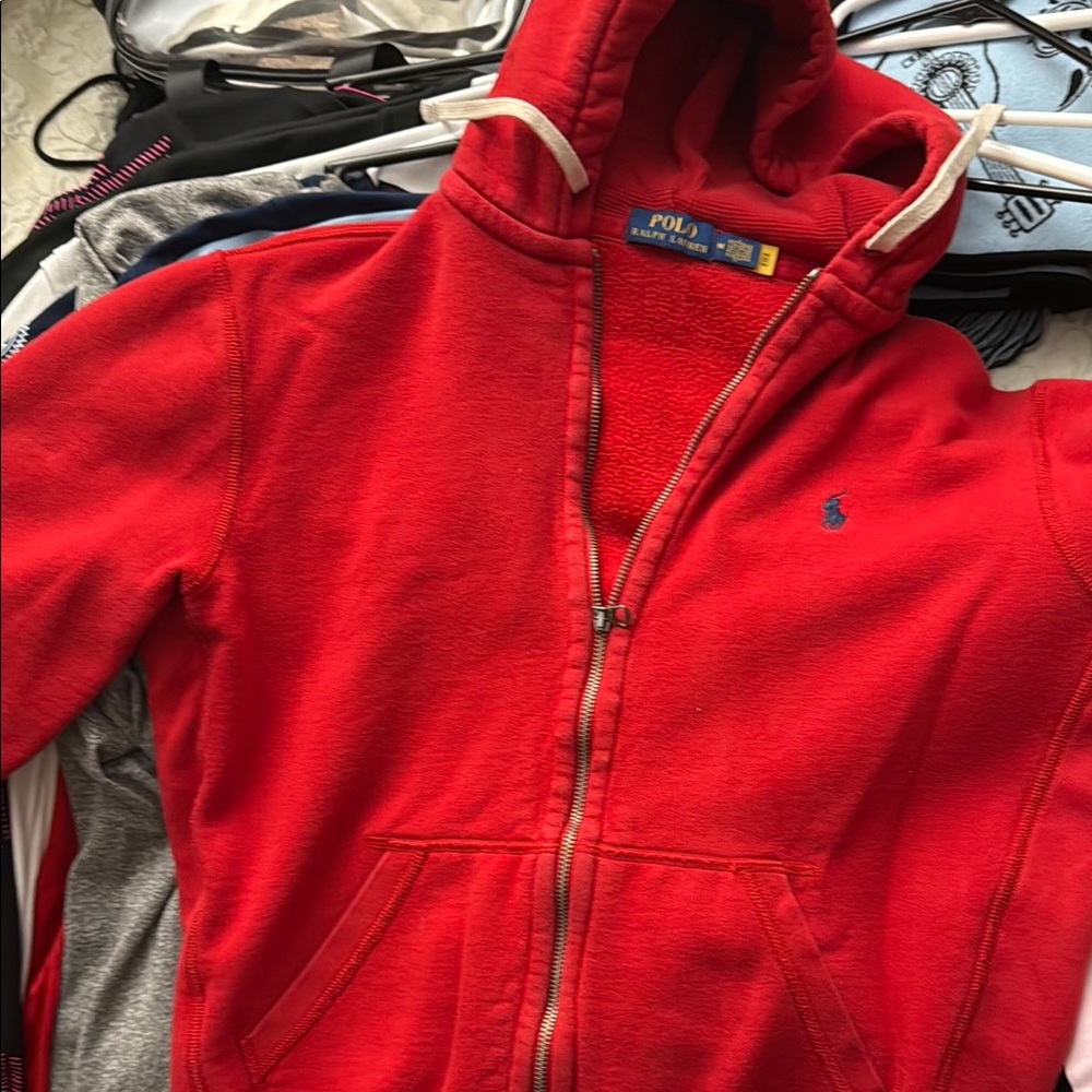 Polo by Ralph Lauren Red Zip-Up Hoodie Sweatshirt